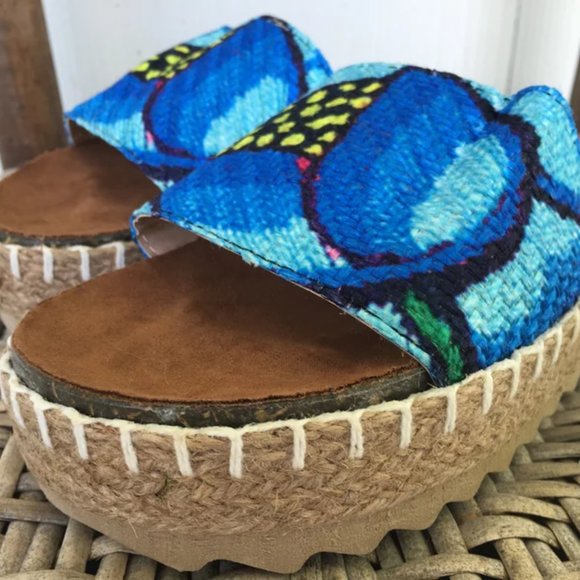Handmade Mexican Embroidered Slide Sandals - Zapatos Artesanos - Size Womens 6 - Picture 2 of 3